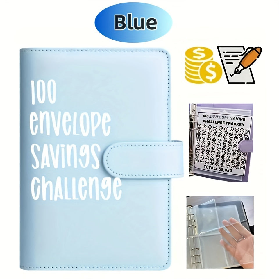 100 Envelopes Savings Challenge, Faux Leather Cover 100 Envelopes Challenge Binder
