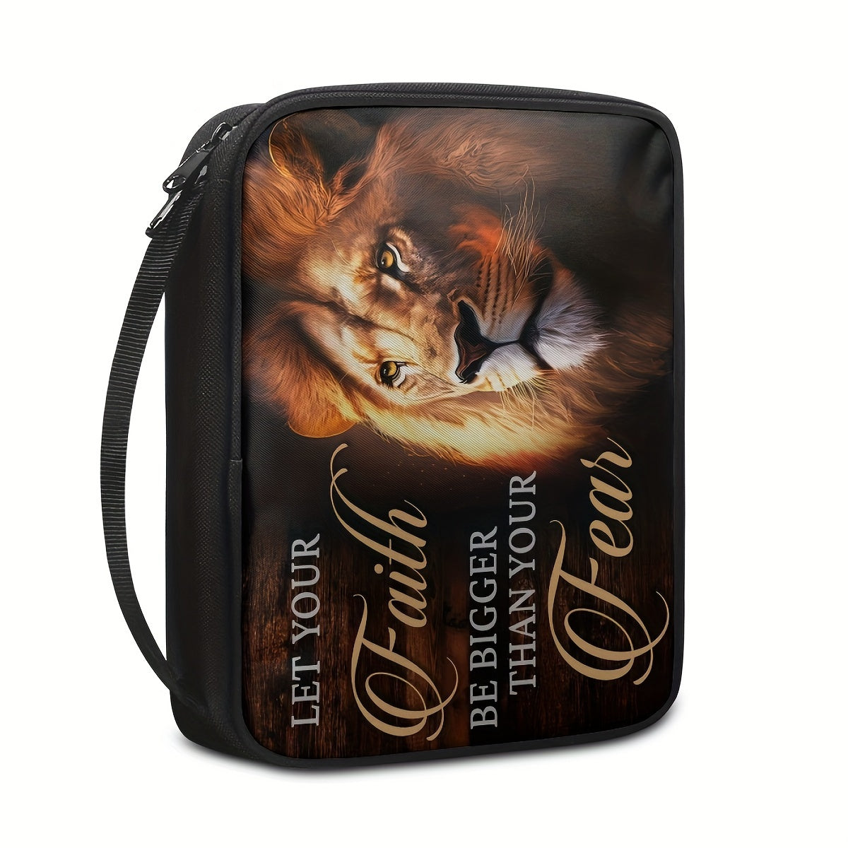 1pc Inspirational Lion Bible Tote Bag - "Let Your Faith Be Bigger Than Your Fear" Quote, Durable Polyester Bible Cover with Sturdy Handle,