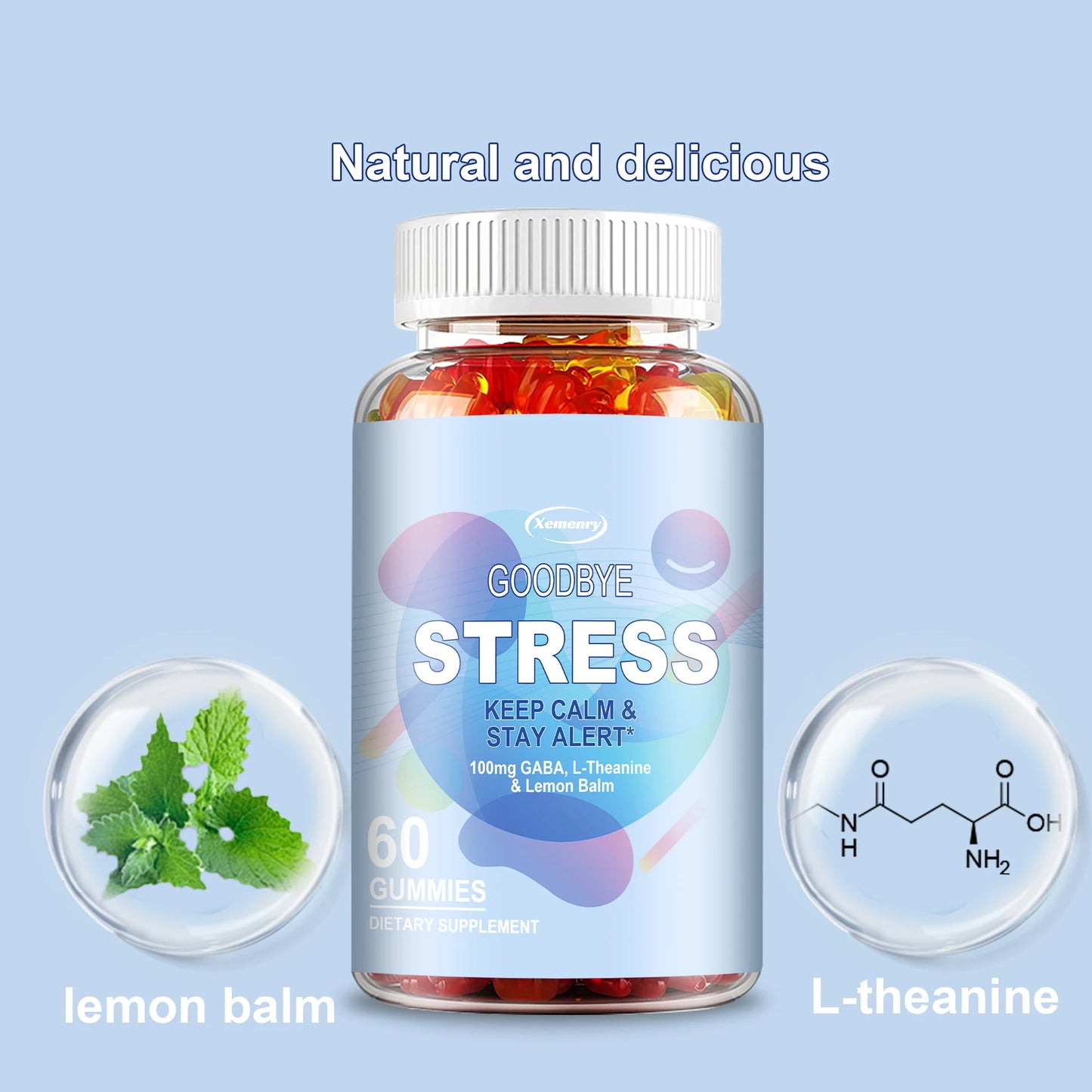 Goodbye Stress Gummies - Contains GABA, L-Theanine, Mood and Stress Relief - 60 Gummies