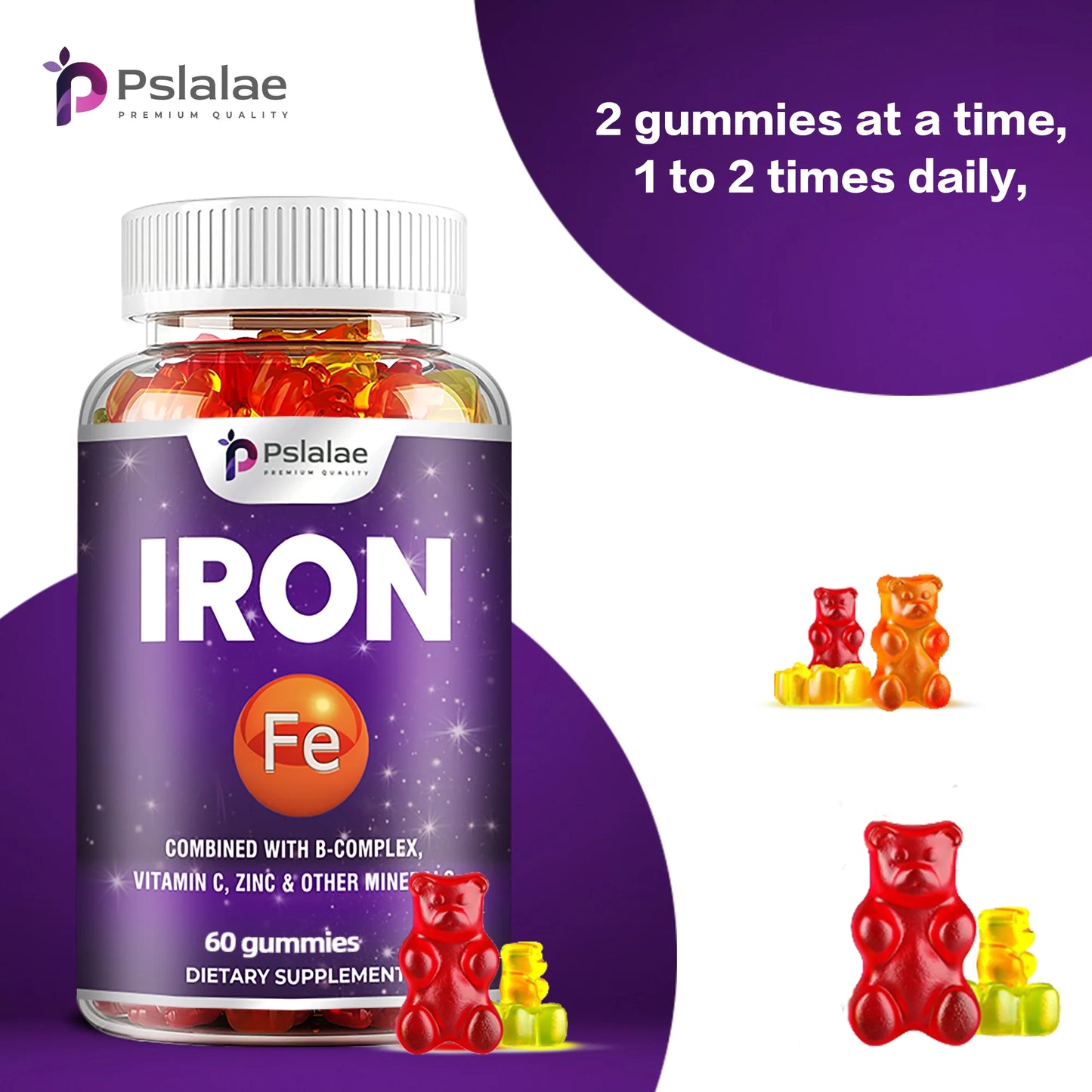 Iron Gummies - Supports Red Blood Cell Energy Levels, Promotes Blood Circulation, and Enhances Immunity - 60 Gummies