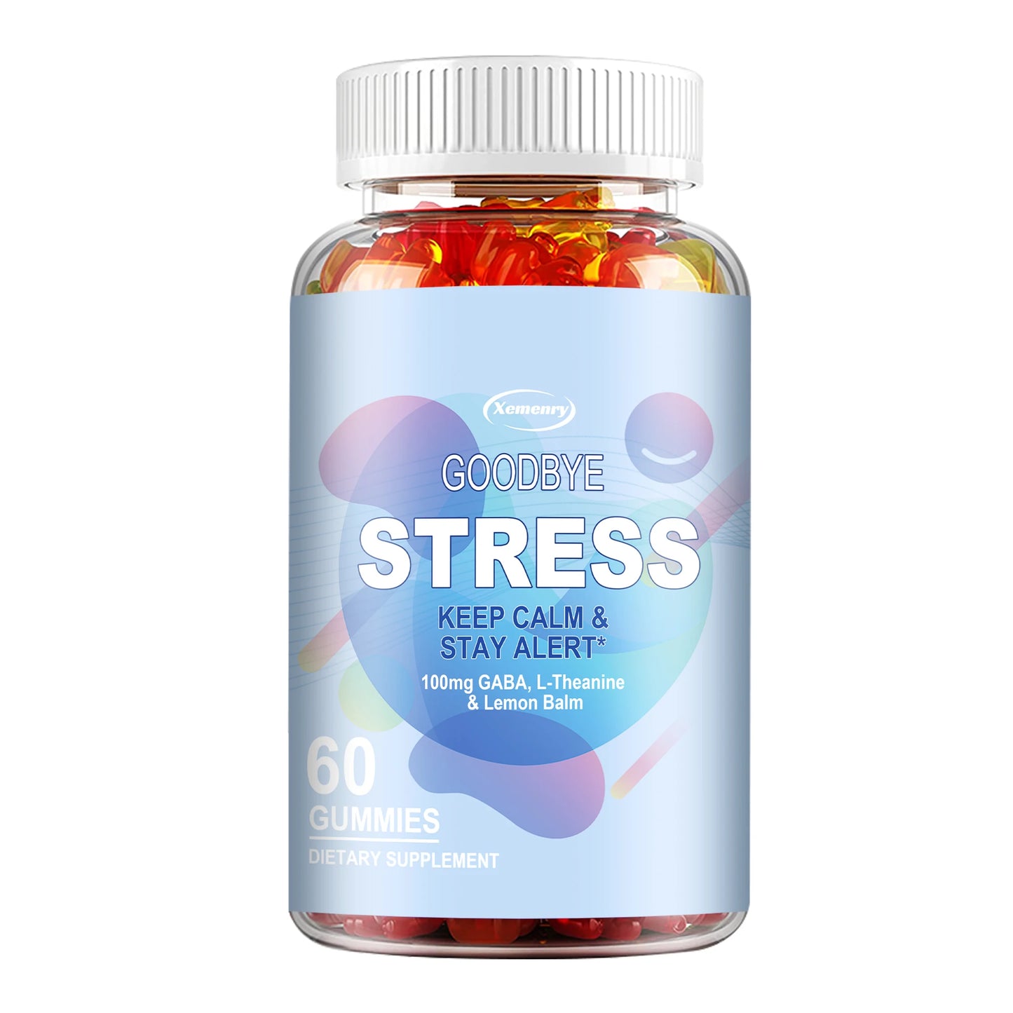 Goodbye Stress Gummies - Contains GABA, L-Theanine, Mood and Stress Relief - 60 Gummies
