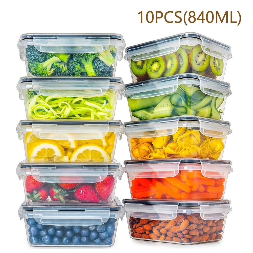 10 Pieces BPA-Free Reusable Square Kitchen Storage Containers Set - Microwave & Freezer Safe