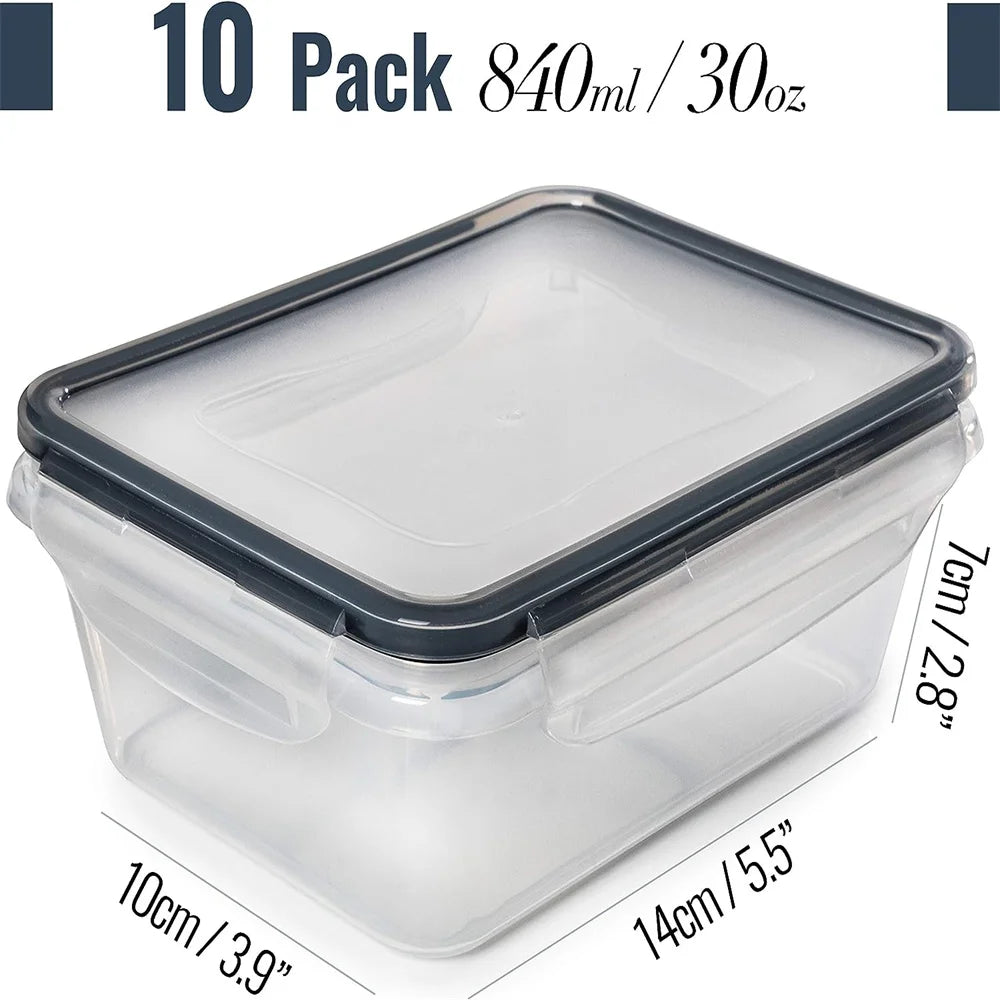 10 Pieces BPA-Free Reusable Square Kitchen Storage Containers Set - Microwave & Freezer Safe