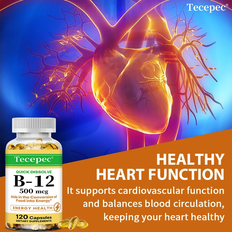 Vitamin B-12 - Supports energy metabolism, Nervous system and Cellular health, 120 Capsuls