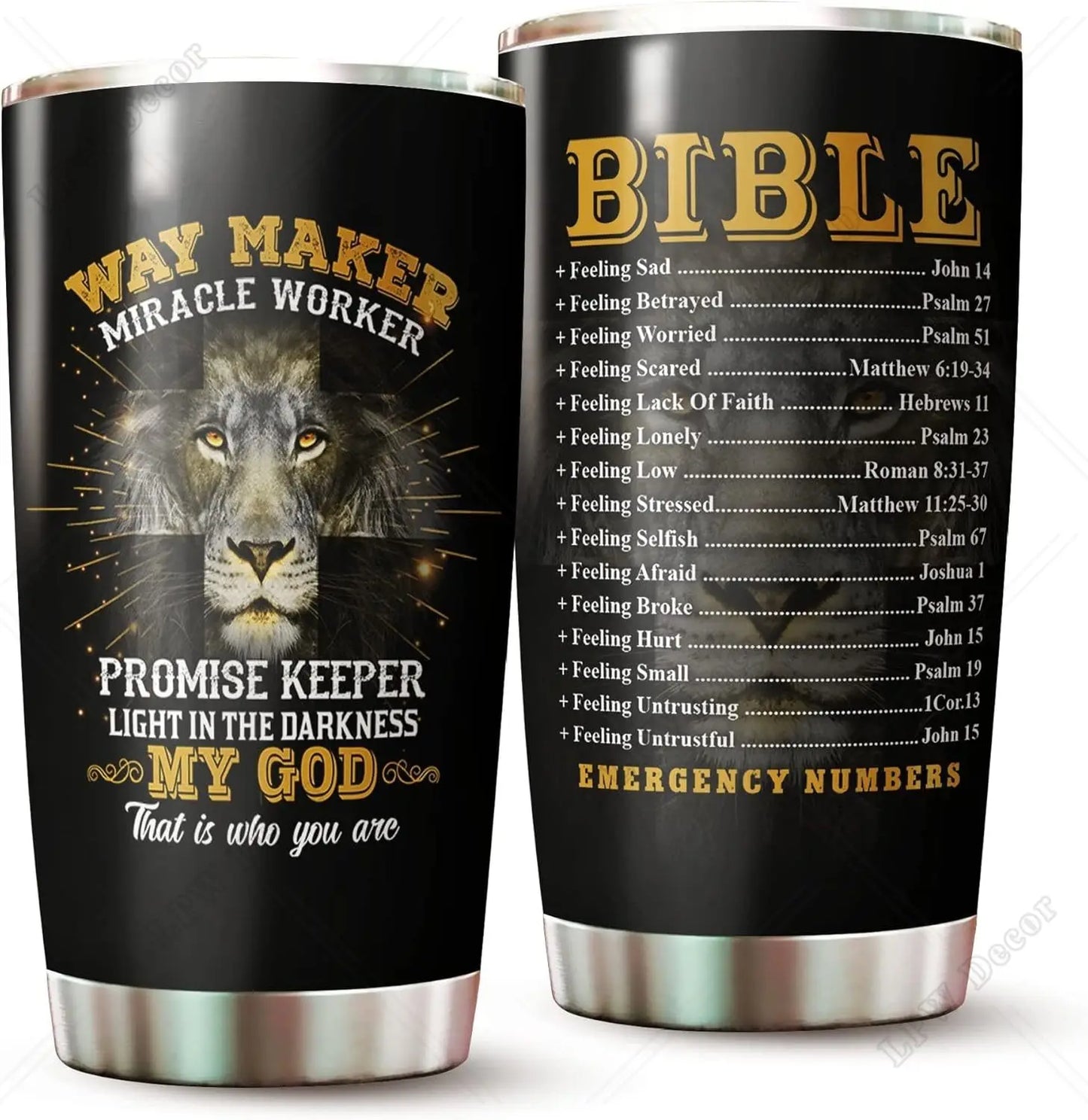 Lion of Judah Tumbler, Featuring Bible Emergency Numbers
