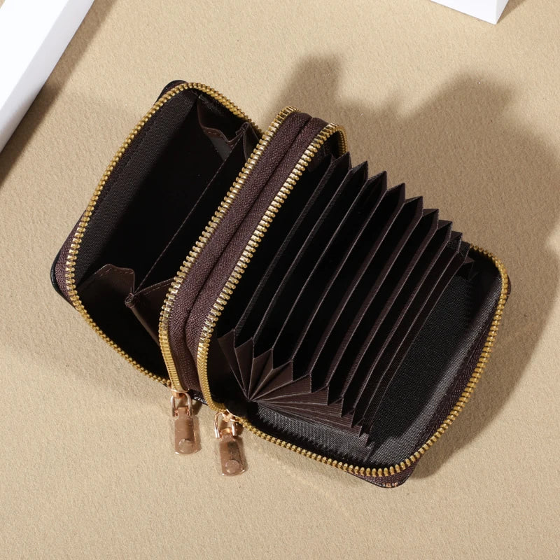Forever Lovely Mini Wallet - Chic Faux Leather with Double Zipper, Multiple Card Slots & Slip Pocket, Compact Classic Clutch