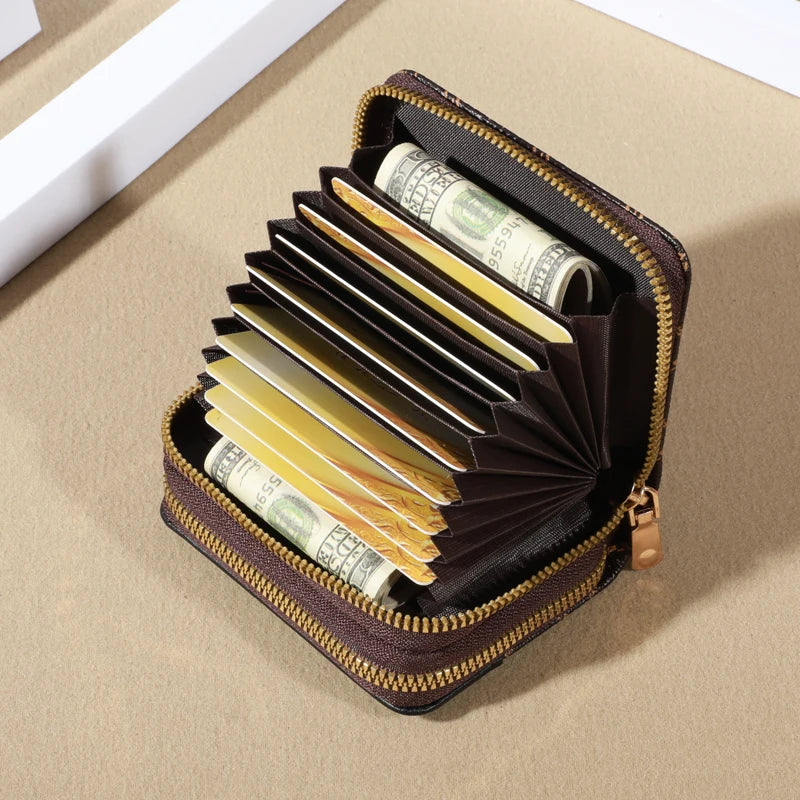 Forever Lovely Mini Wallet - Chic Faux Leather with Double Zipper, Multiple Card Slots & Slip Pocket, Compact Classic Clutch