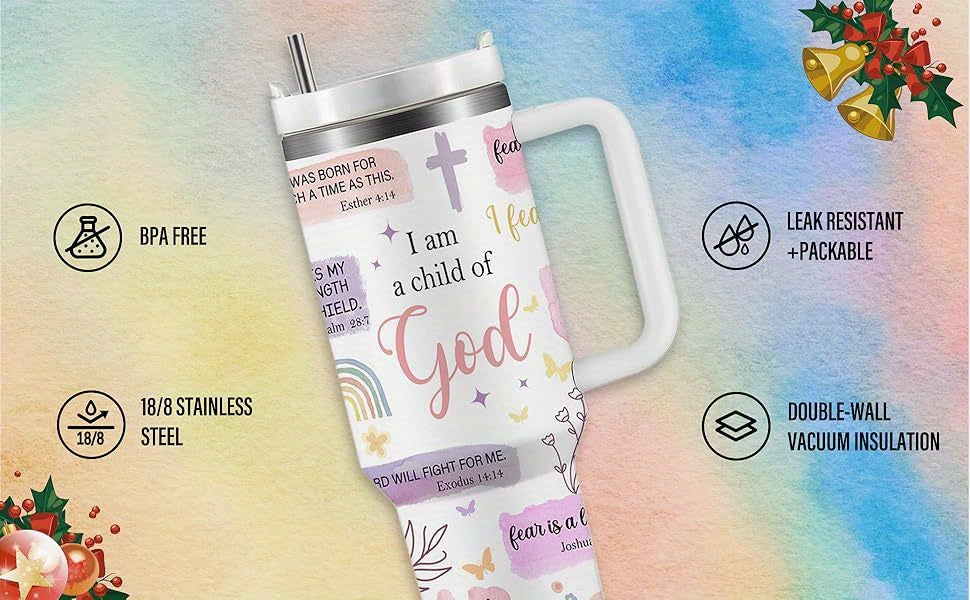 40 Oz Tumbler With Handle, With Inspirational Scriptures to Inspire Your Faith