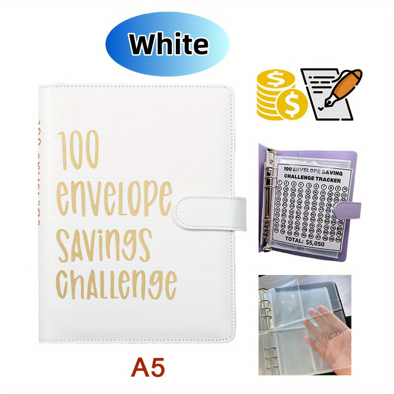 100 Envelopes Savings Challenge, Faux Leather Cover 100 Envelopes Challenge Binder