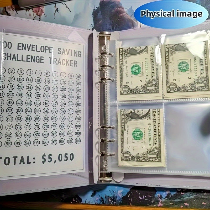 100 Envelopes Savings Challenge, Faux Leather Cover 100 Envelopes Challenge Binder