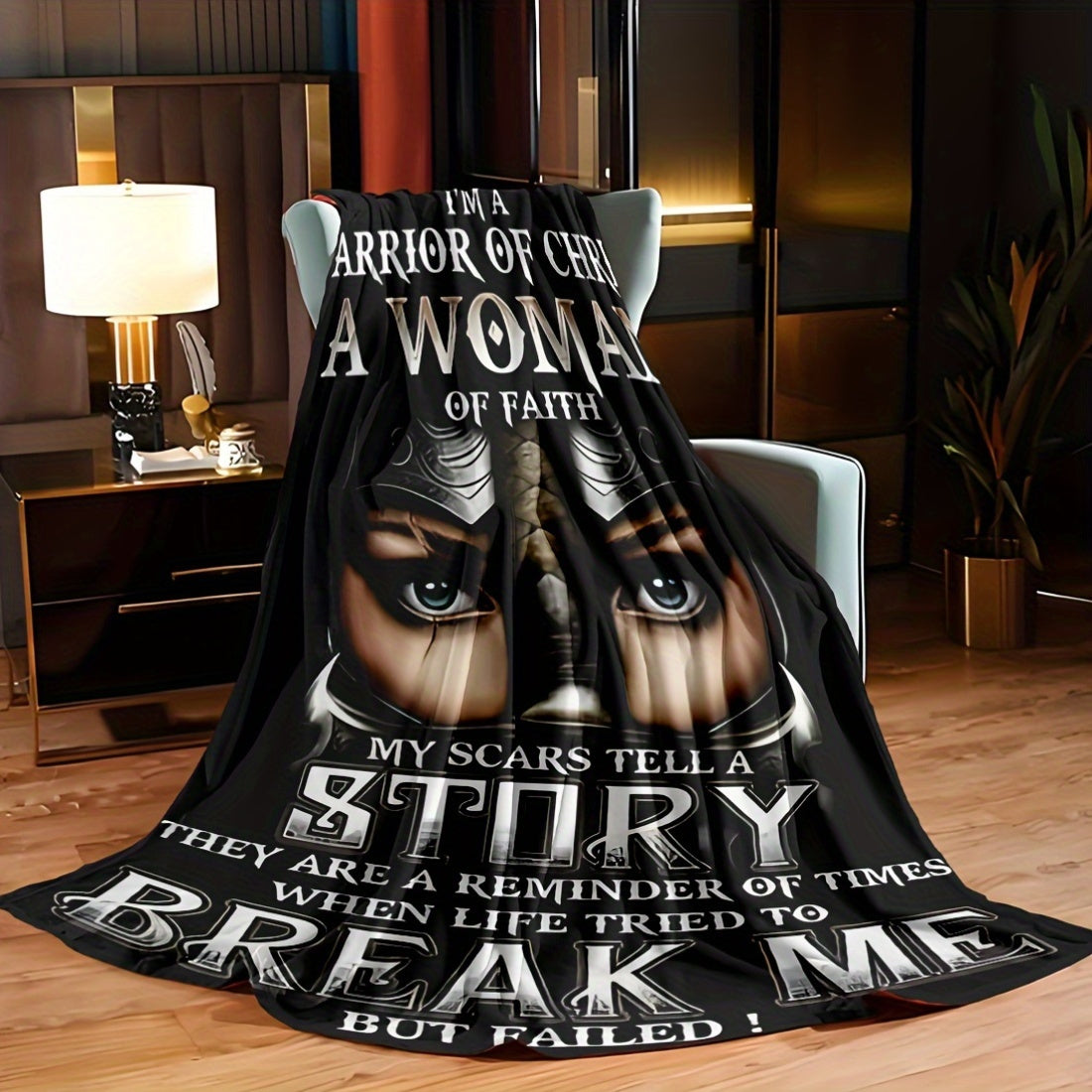 Warrior of Christ Faith-Inspired Flannel Blanket - Hypoallergenic, All-Season Comfort for Home, Office, & Travel
