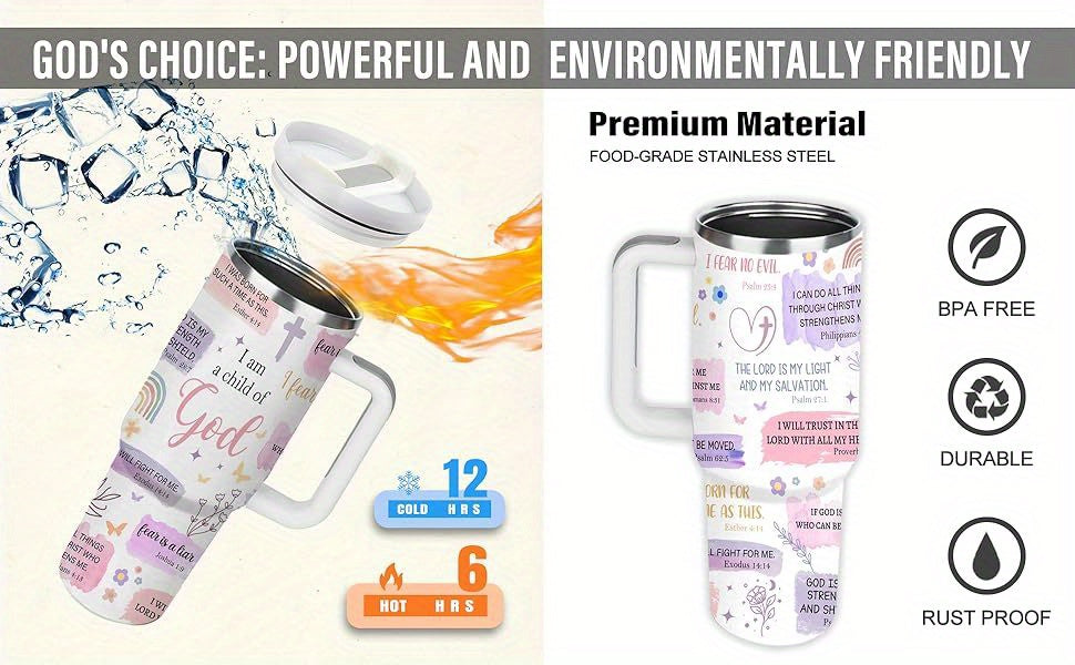 40 Oz Tumbler With Handle, With Inspirational Scriptures to Inspire Your Faith