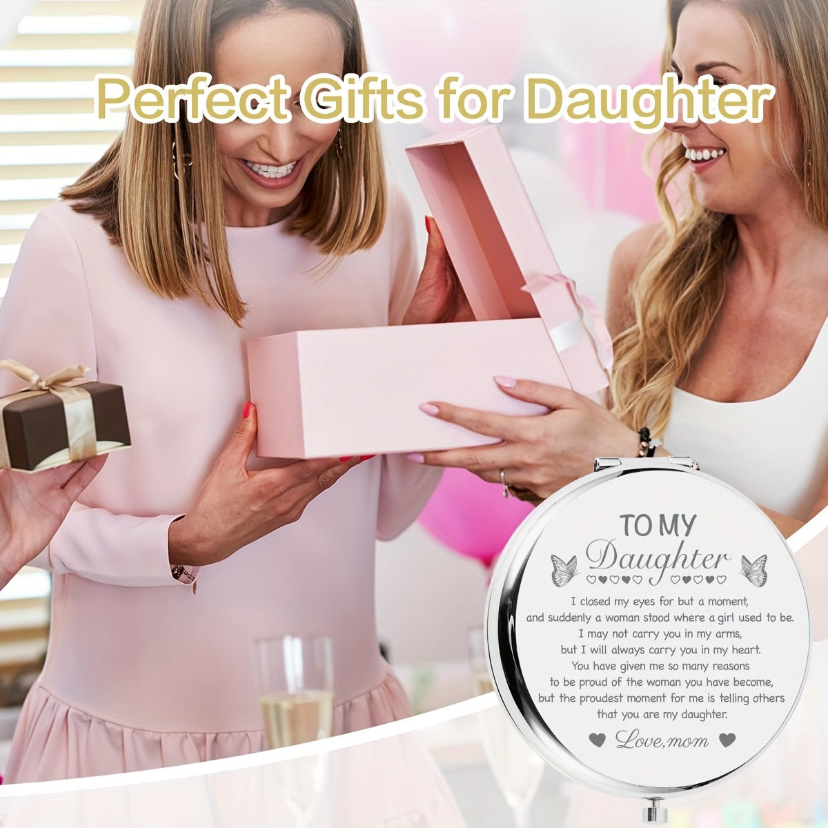 1pc Rose Golden Makeup Mirror, Gorgeous Daughter Gift from Mom