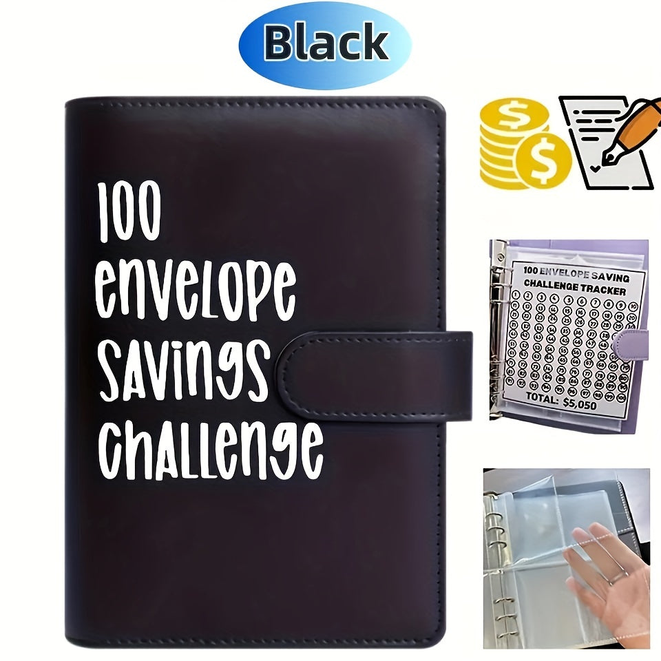 100 Envelopes Savings Challenge, Faux Leather Cover 100 Envelopes Challenge Binder