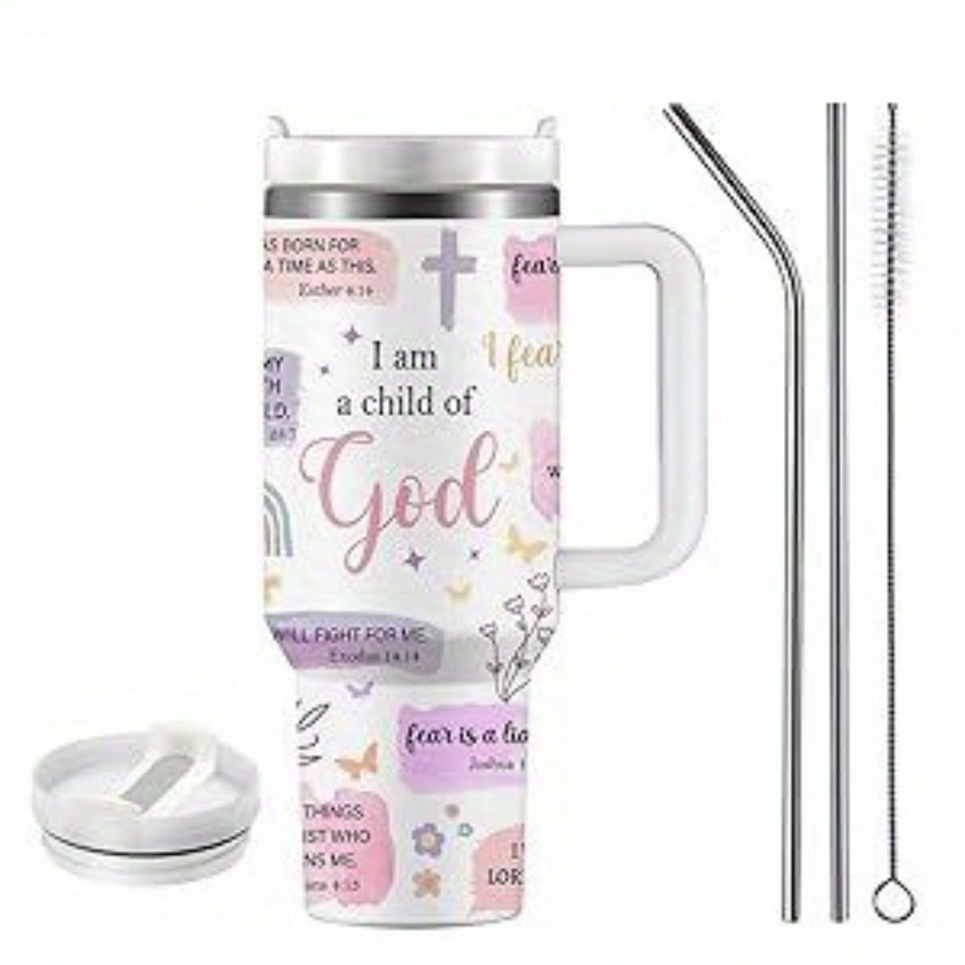 40 Oz Tumbler With Handle, With Inspirational Scriptures to Inspire Your Faith