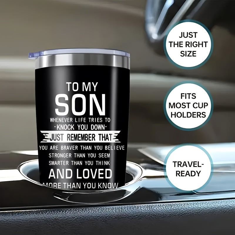 1pc, 20oz Inspirational "to My Son" Stainless Steel Tumbler with Lid from Mom