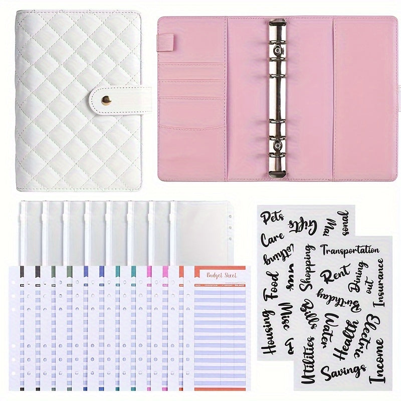 Bolony A6 Diamond-shaped Lattice Macarons Budget Binder For Cash Stuffing With Envelopes P Purple Blue Yellow Black White For Selection Monthly Saving Challenge Kit Budgeting Planner