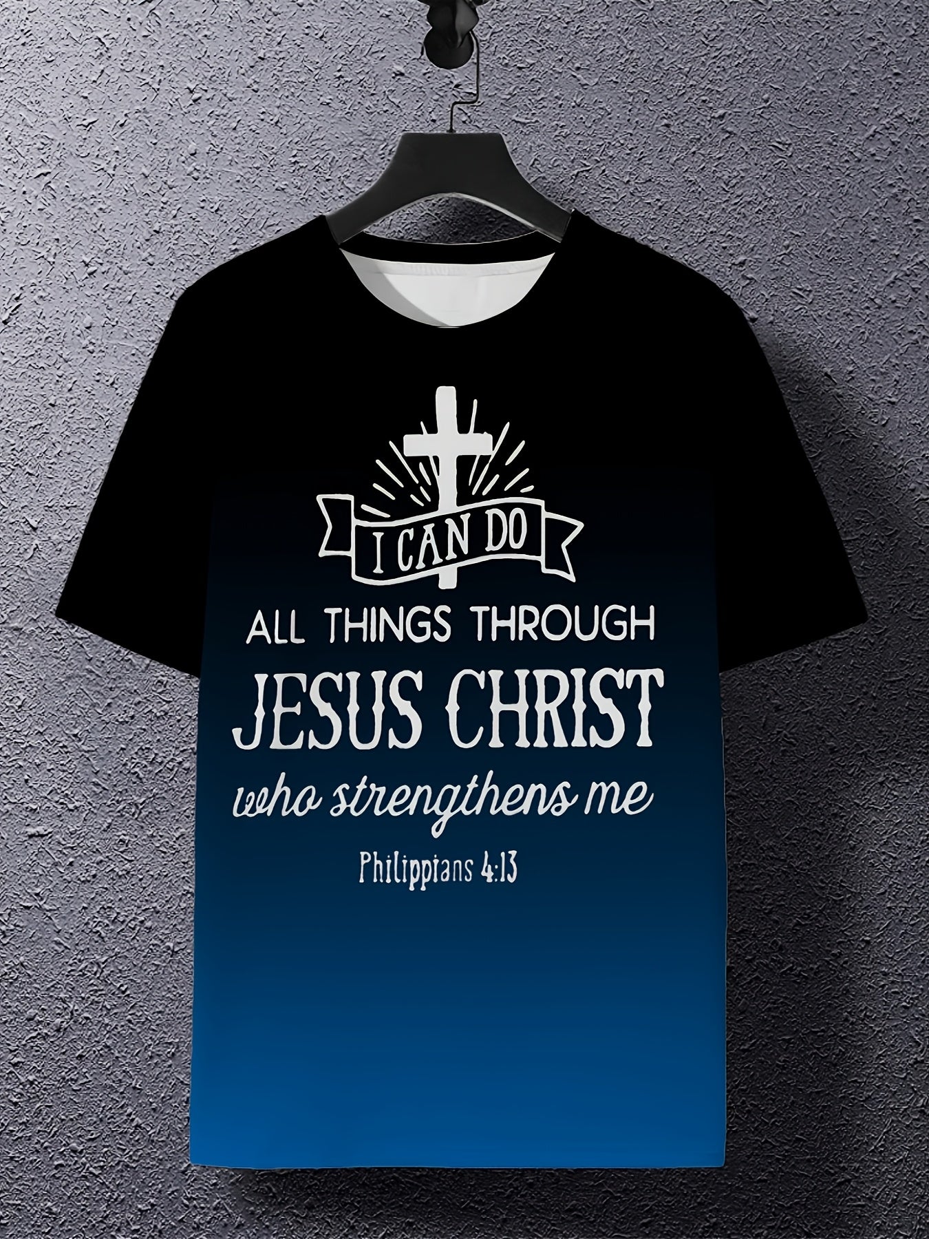 Philippians 4:13 Scripture Tee - 1pc Vintage Inspirational Quote T-Shirt for Men