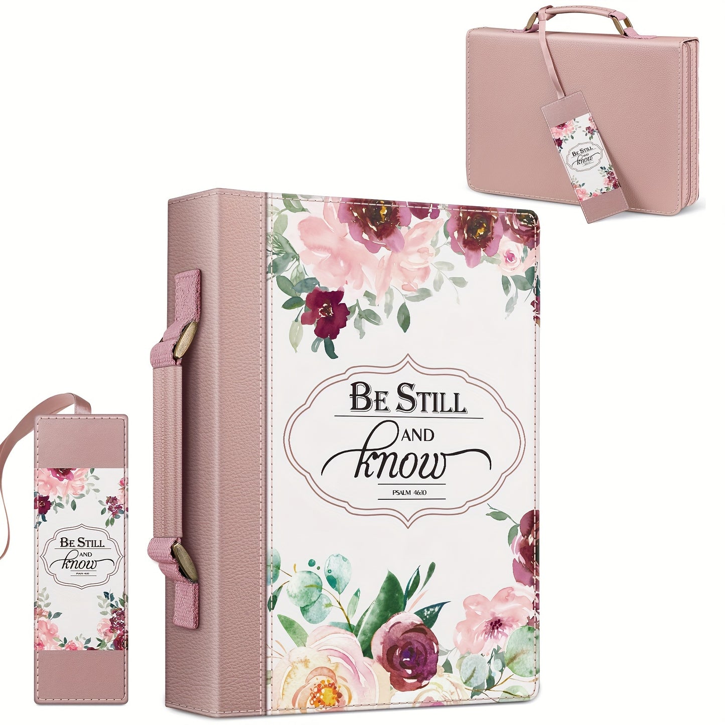 Faux Leather Large Classic Bible Cover - Carrying Book Case Church Bag with Handle - Gift for Women Lady Mother