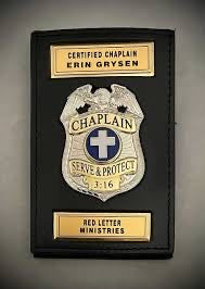 The Chaplain First Responder Badge comes with a leather ID holder